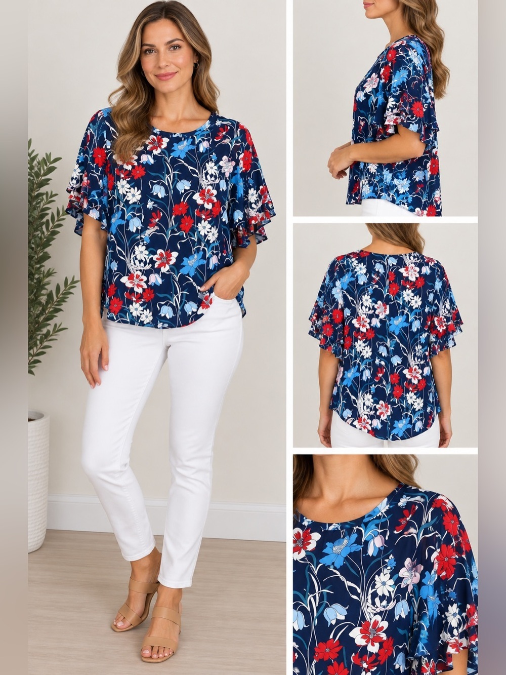 Bobeau large ruffle sleeved top